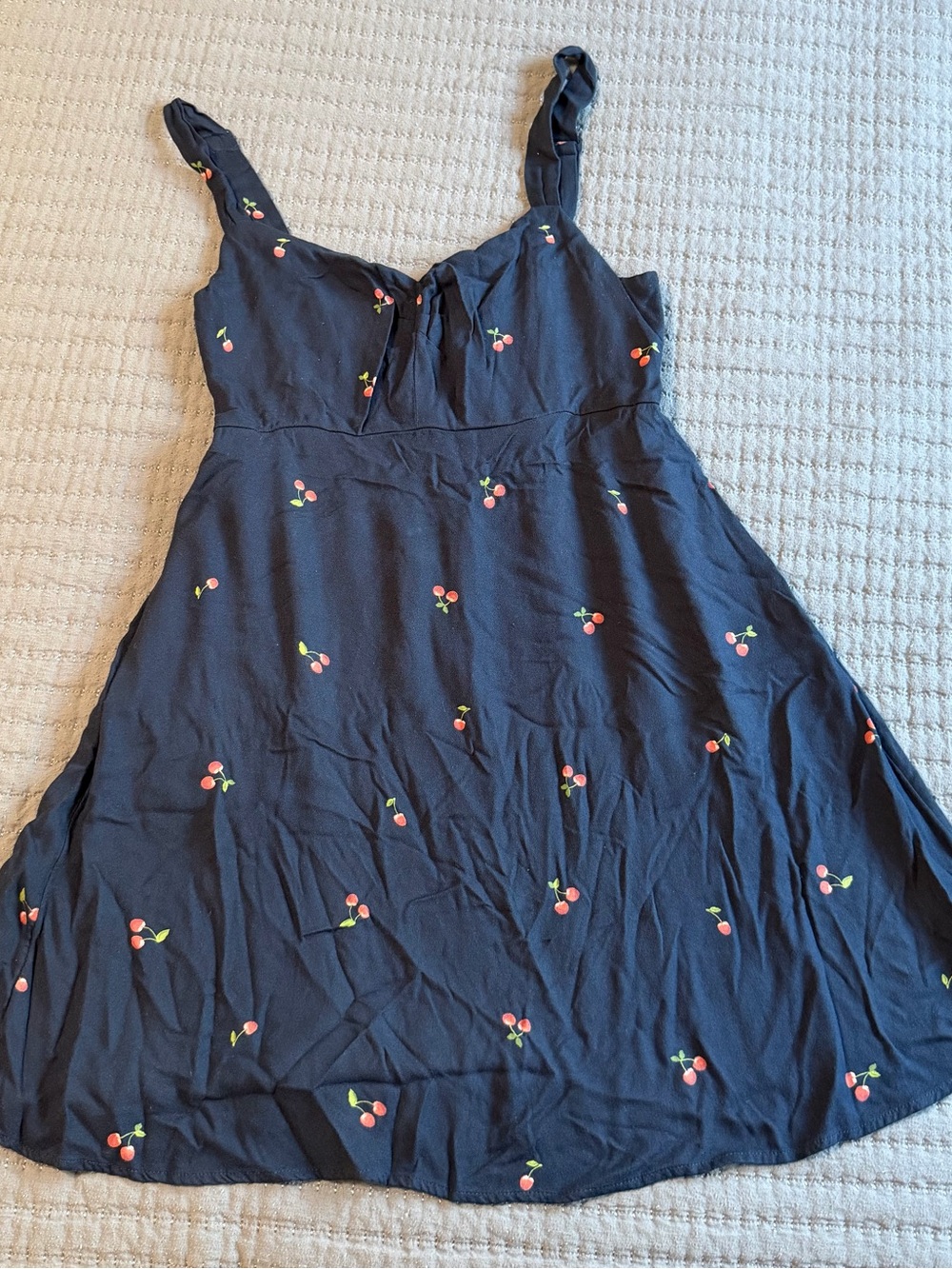 Mini Dress Old Navy Cherry Smocked M Pockets Navy Blue Rayon Fit Flare
